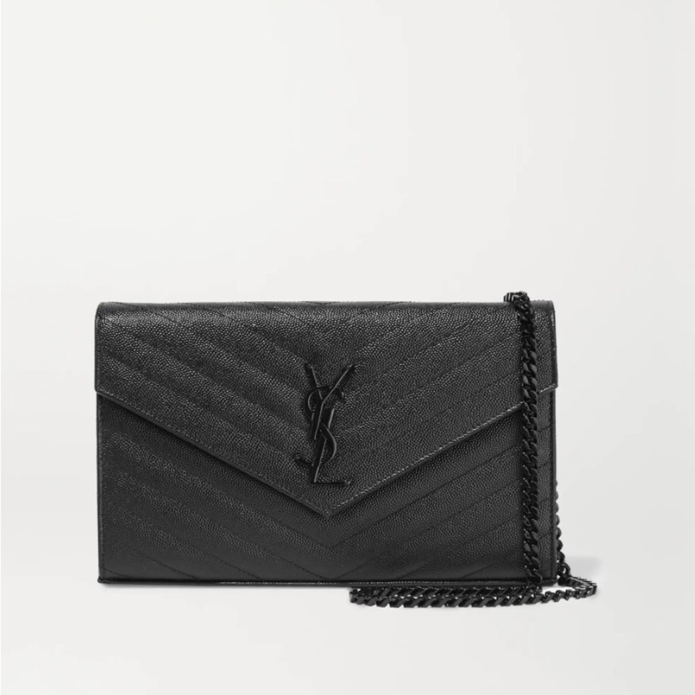 SAINT LAURENT Cassandre Chain matelassé textured-leather wallet
